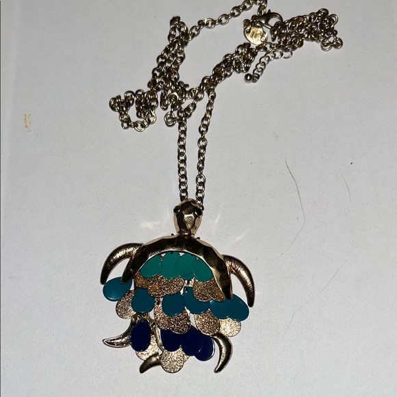 Elegant Silver and Blue Turtle Pendant Necklace
